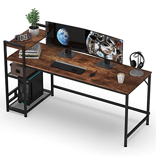 HOMIDEC Computer Desk, Computer Desk with Bookshelf, Study Computer Laptop Table with 4 Tier DIY Storage Shelves Writing Table for Home Office Bedroom,160x60x110cm