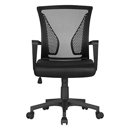 Yaheetech Adjustable Office Chair Ergonomic Mesh Swivel Chair Computer Chair Comfy Desk Chair Executive Work Chair with Arms and Height Adjustable for Students Study Black