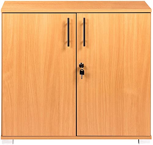 Beech Office Storage Cupboard Desk Height 2 Door Bookcase with Lock 75cm Tall Desktop Extension Height,750mm tall