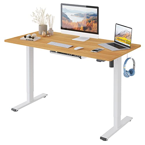 FLEXISPOT Essential Electric Standing Desk Height Adjustable Standing Desk Sit Stand Desk Adjustable Desk Stand Up Desk for Home Office (100 * 60cm, White Frame+ Maple Desktop)