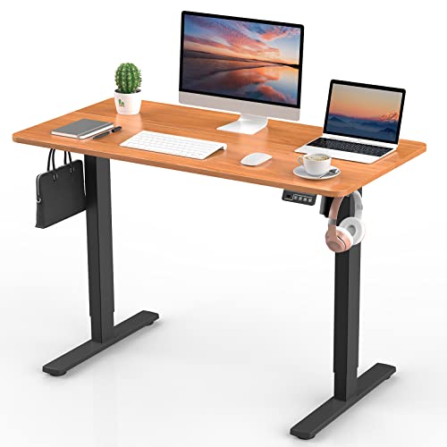 ERGOMAKER Electric Height Adjustable Standing Desk 110x60cm (43.3"x23.6"), Sit Stand Desk with Splicing Top for Home Office (Black Frame + Cherry Desktop)