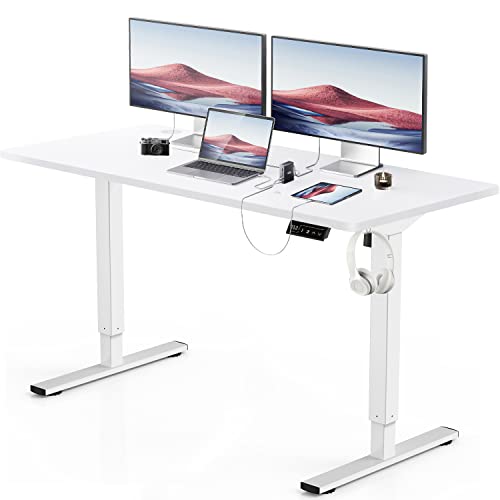 Devoko Electric Standing Desk Height Adjustable Standing Desk Stand Up Desk for Home Office, Sit Stand Desk Adjustable Desk (140 x 60 cm, White)